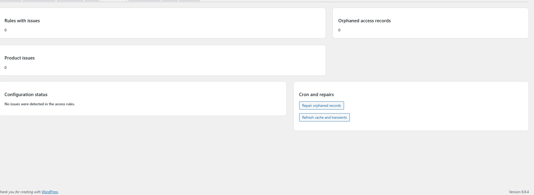 SWAM diagnostics screen
